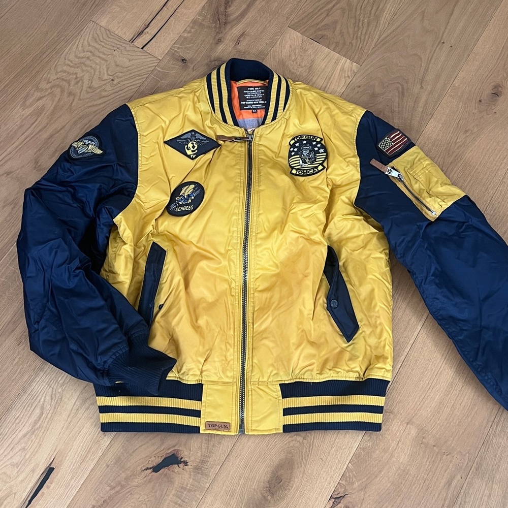 Yellow and Navy Bomber Jacket Top Gun XXL